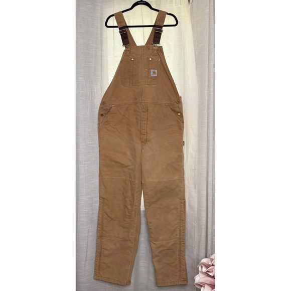 Carhartt Other - Vintage Carhartt R02 BRN Quilt Line Double Knee Duck Canvas Overalls USA 44 x 34